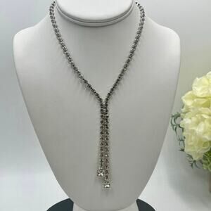 Authentic Swarovski Crystal Y
Necklace Silver Tone Drop Lariat Statement Jewelry